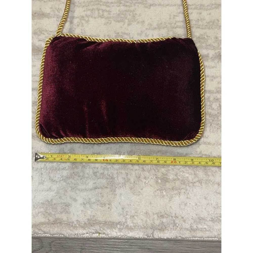 Mini Burgundy Velvet Happy Holidays Christmas Door Hanger Pillow Gold Cord Trim‎